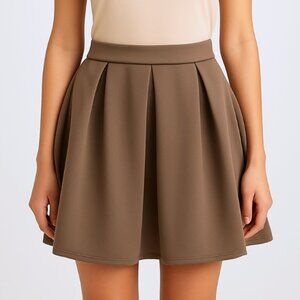 NWT Boohoo | Sophie Solid Box Pleat A-Line Mocha Brown Skater Skirt | Size 6